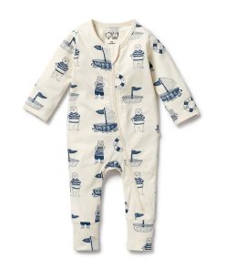 Nautical Bear Organic Pointelle Zipsuit With Feet - Image 2