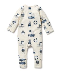Nautical Bear Organic Pointelle Zipsuit With Feet - Image 3