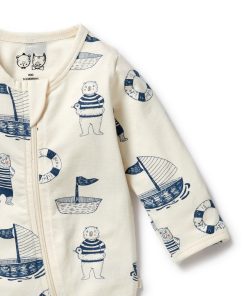 Nautical Bear Organic Pointelle Zipsuit With Feet - Image 4